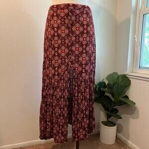 Earthbound Indie Boho Printed Faux Button Front Slit Maxi Skirt Size XL